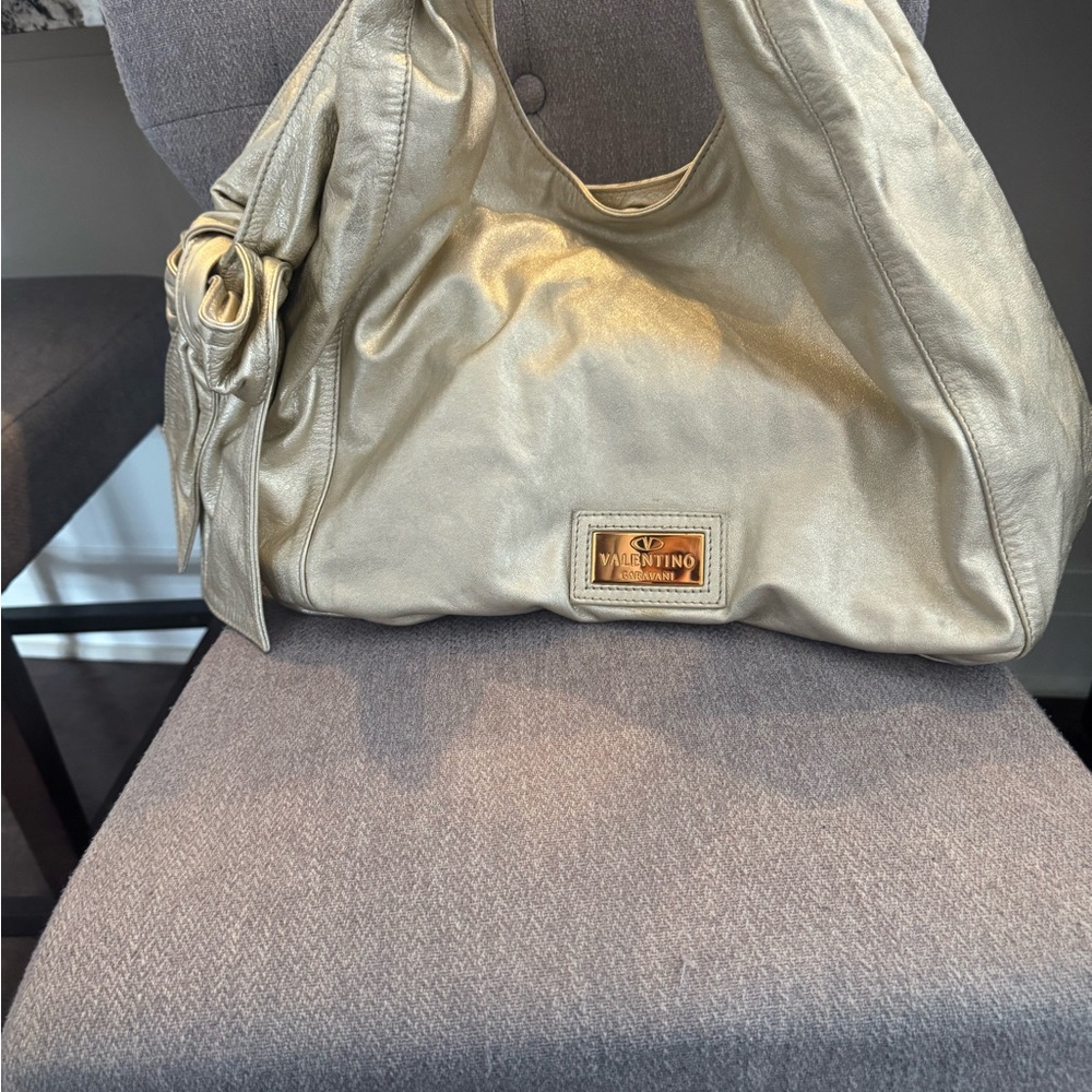 Valentino Garavani Gold Metallic Leather Hobo Bag Y2K Shoulder Purse - Picture 16 of 16
